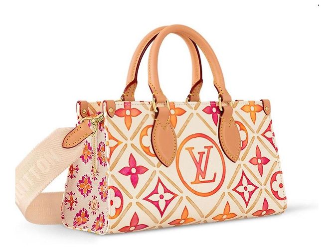Bolso Louis Vuitton OntheGo este-oeste Rosa Blanco Beige Naranja