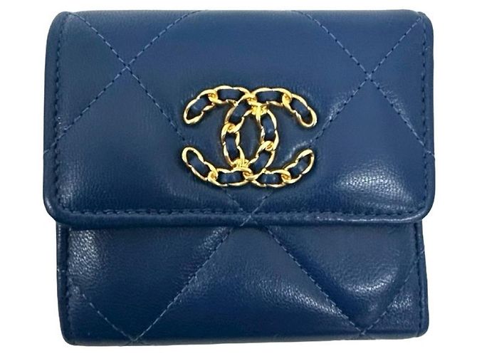 Chanel Matelasse Coco Mark Lambskin Bifold Wallet Blue