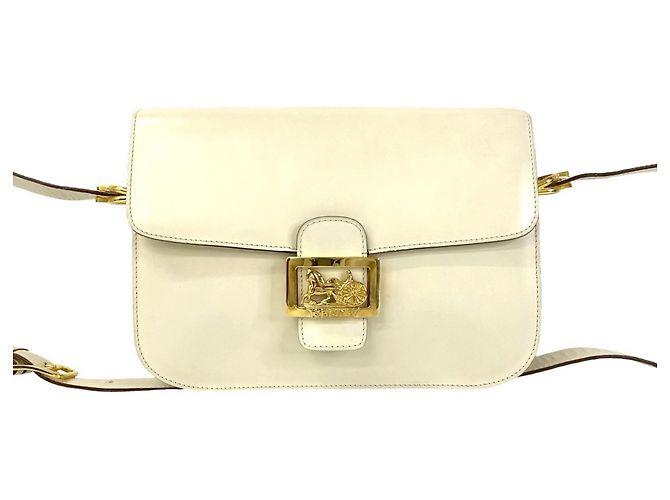 Céline CELINE Carriage Leder Schultertasche Weiß