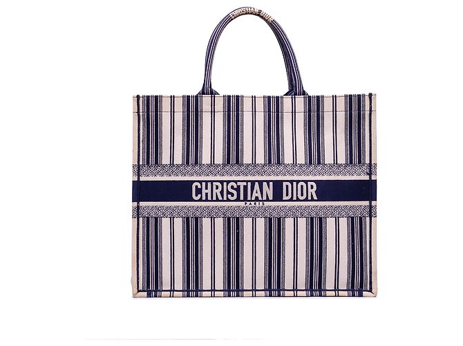 Book Tote Dior Blu Grande Tote in Tela Striata Blu navy