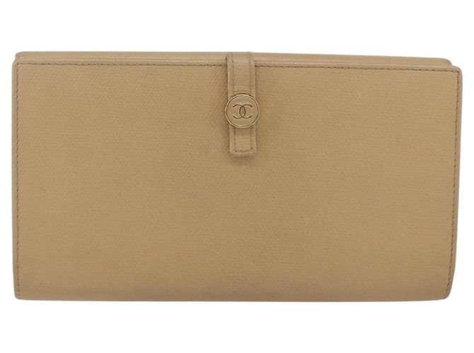 Portafoglio Chanel Coco bottone in pelle Beige