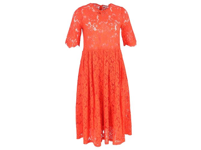 Ganni Midikleid aus rotem Polyester mit Spitzen-Details