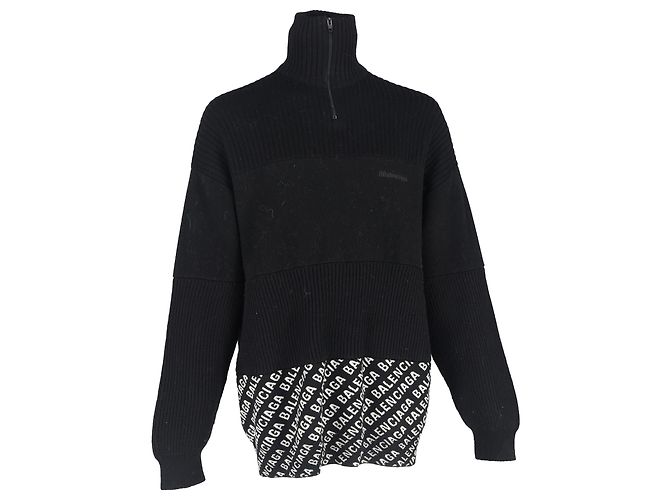 Balenciaga Panelled Half-Zip Sweater in Black Wool