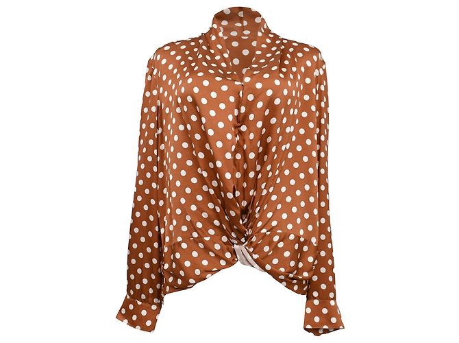 Autre Marque Blusa in seta marrone a pois con nodo frontale Caroline Constas Rosso