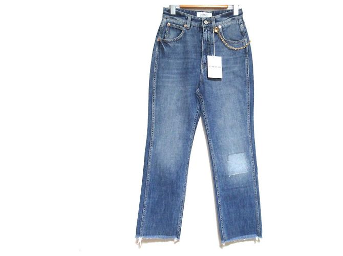 Jeans de mezclilla rectos y cortos con detalles de cadena Givenchy Azul