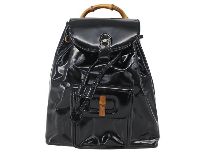 Gucci Vintage Bamboo Backpack Patent Mini Black