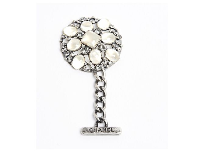 Chanel Gripoix Charm per Borsa in Metallo Argento e Vetro