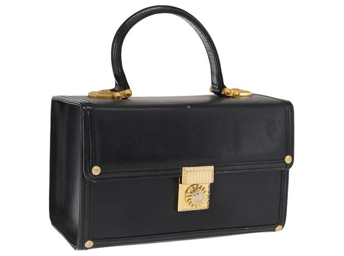 Sac à main en cuir noir et or VERSACE Auth ka1996 Doré