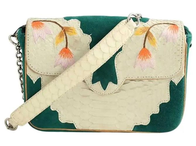 Claris Virot Bolsa de Ombro em Couro Exótico Ecru