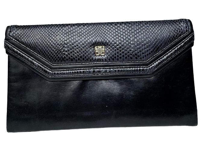 Clutch in pelle con stampa a serpente vintage Givenchy nera Nero