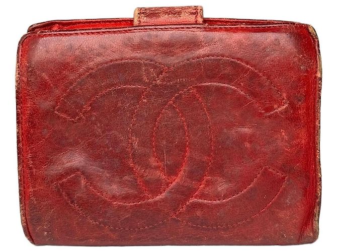 Portefeuille en cuir Chanel CC vintage rouge