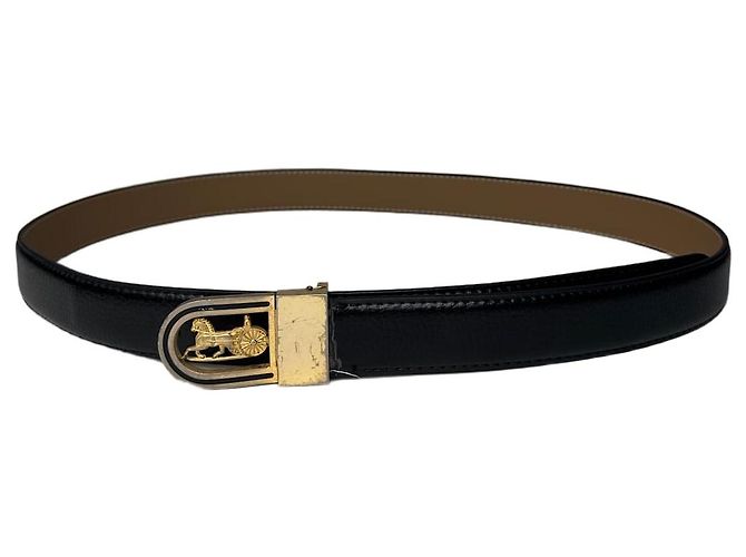 Céline Schwarzer Leder Gürtel mit Vintage Celine Paris Wagenlogo