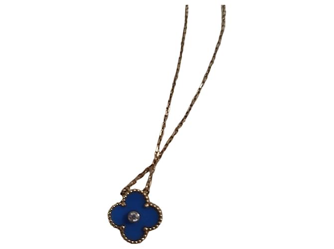 Van Cleef & Arpels Alhambra Blue Diamond Yellow Gold Necklace 