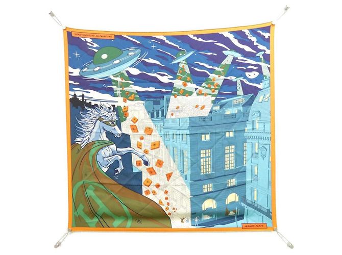 Hermès Hermès SPACE SHOPPING AU FAUBOURG Sciarpa Quadrata Blu Arancione
