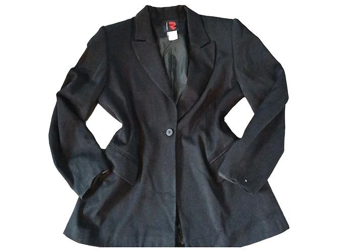 Regina Rubens Schwarzer Baumwollblazer mit Schulterpolstern