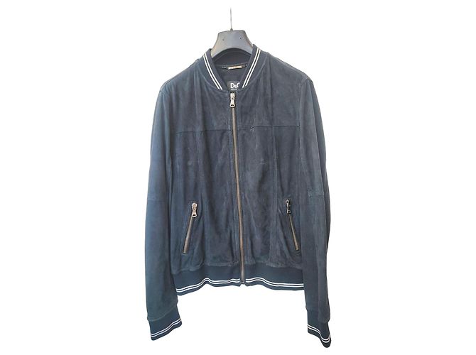 Dolce & Gabbana Suede Bomber (Goat Leather). Dark blue