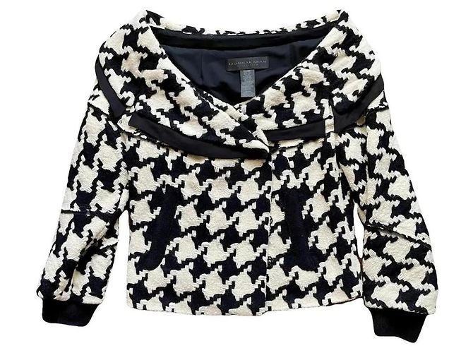 Donna Karan Black Label Houndstooth Wool and Cashmere Jacket White