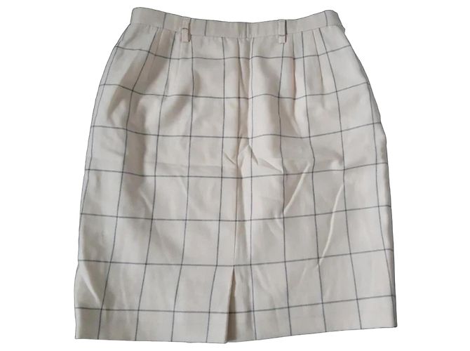 Hanae Mori Rock aus Wolle mit Ecru Karomuster Beige