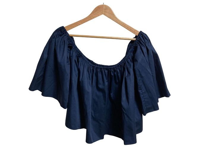 Autre Marque Off-Shoulder geraffte Bluse Sincerely Tommy Blau Marineblau
