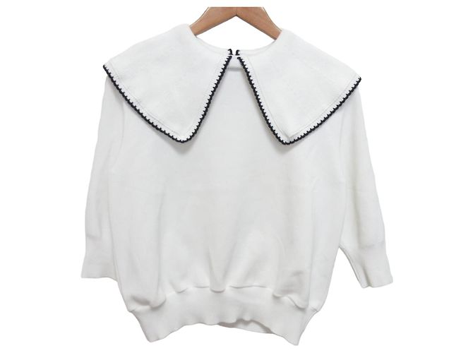 Autre Marque Strickpullover mit besticktem Kragen Yori Weiß