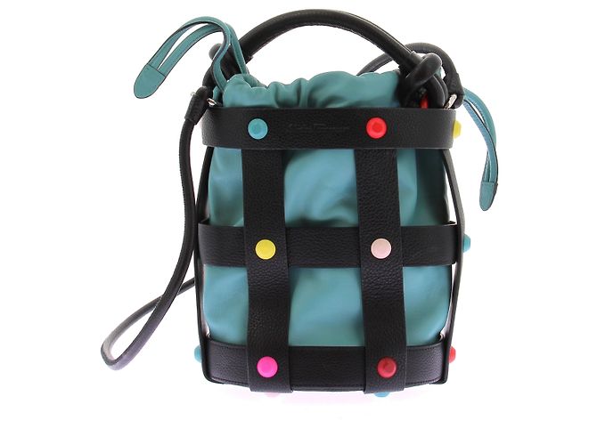 Salvatore Ferragamo Borsa a secchiello in pelle reversibile con pochette verde e arancione Multicolore