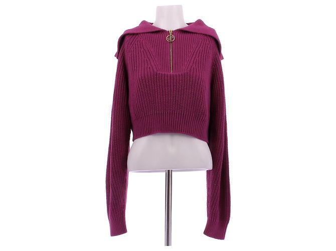 Autre Marque Pull à col vareuse zippé en laine violet
