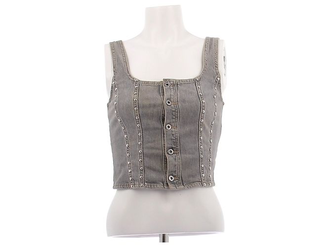 Liu.Jo Top in denim grigio con borchie