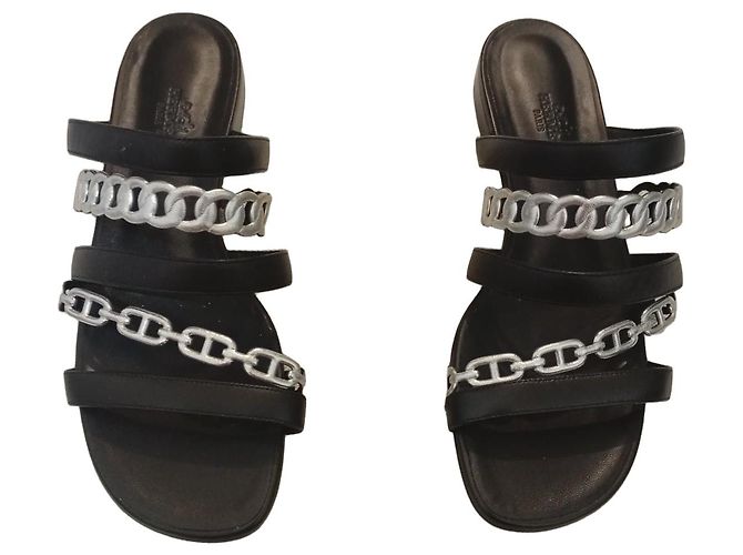Hermès Leather Mules Black