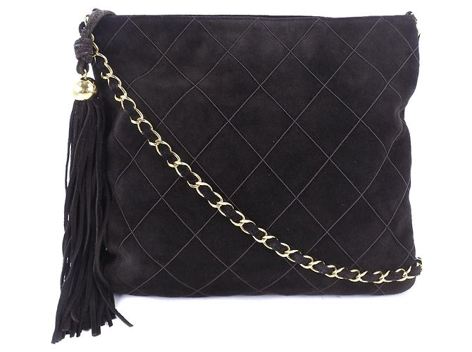 Bolsa transversal de camurça marrom com tassel Chanel Castanho escuro