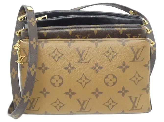 Borsa a Spalla Louis Vuitton Monogram Pochette LV3 M45412 Marrone Nero