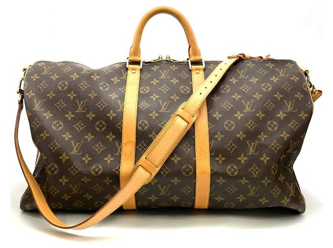 Keepall 55 Boston Tasche aus Monogramm-Canvas und Leder von Louis Vuitton Braun