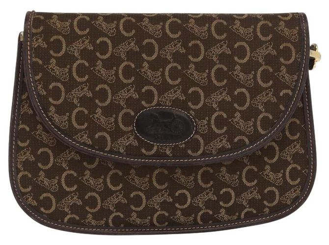Céline Bolsa de ombro Celine C Sulky em lona Marrom
