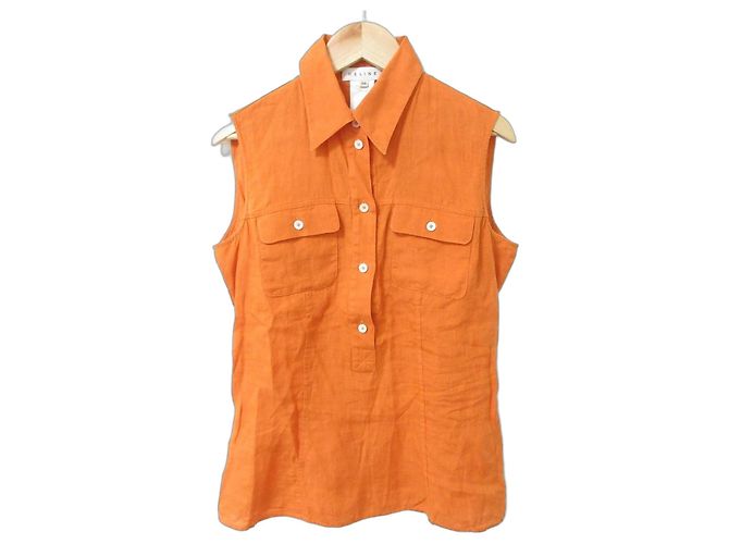 Céline Celine 100 Percent Linen Sleeveless Pullover Shirt Orange