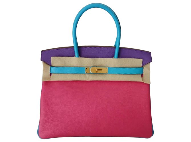 Sac Hermès Birkin 30 commande spéciale Rose Bleu Multicolore Violet