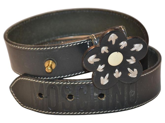 Ceinture Moschino en cuir noir