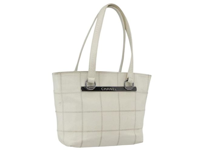 Chanel Square Stitch Tote Quilted Leather Medium White