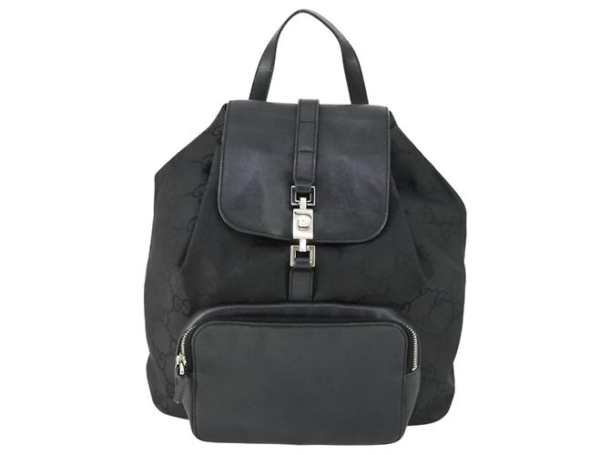 Gucci Vintage Jackie Backpack GG Canvas Medium Black