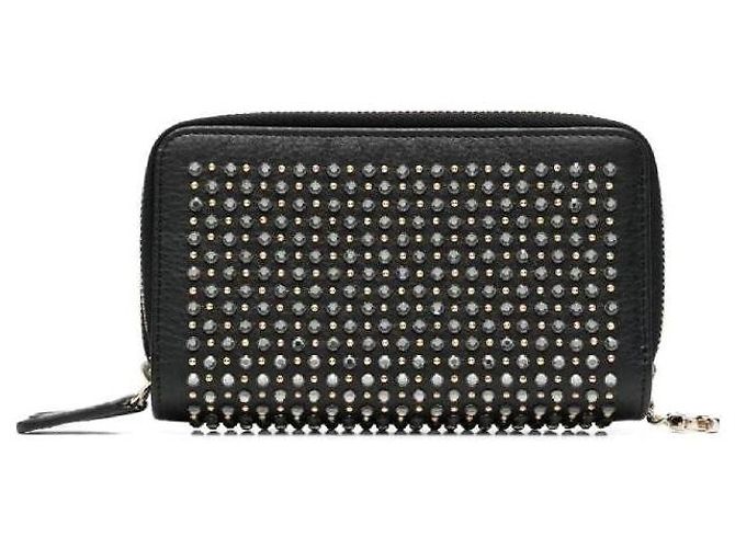 Portafoglio in pelle nera con borchie Chanel - Anni 2010 Nero