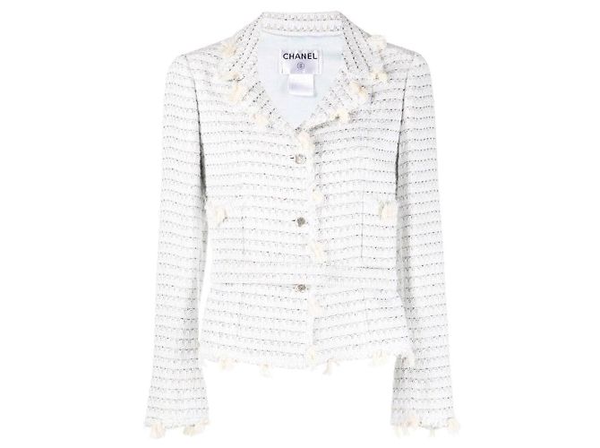 Chaqueta de Bouclé de Algodón Blanco Chanel - Años 2000