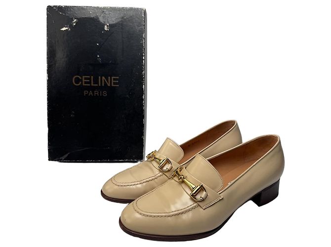 Céline Vintage Celine Lackleder Slipper Beige