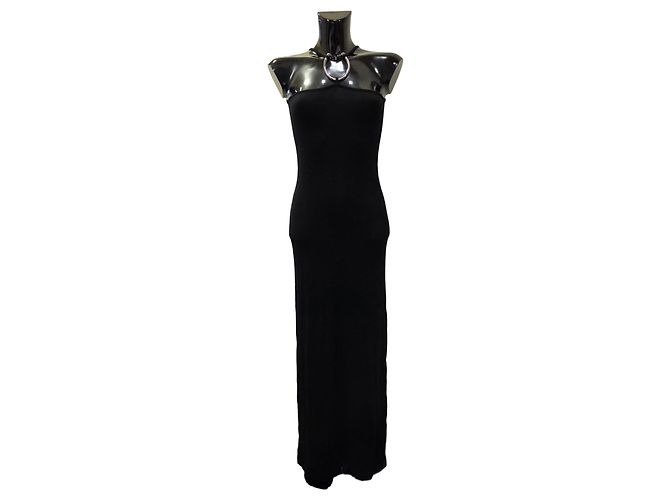 Paco Rabanne Piercing Maxikleid Schwarz Viskose