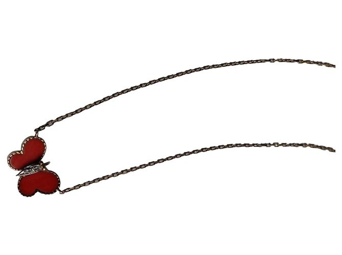 Autre Marque Collana Farfalla in Corallo e Oro Giallo 750 D'oro