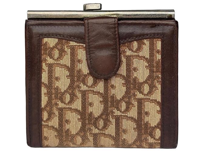 Vintage Dior Oblique Monogram Leather Wallet Brown