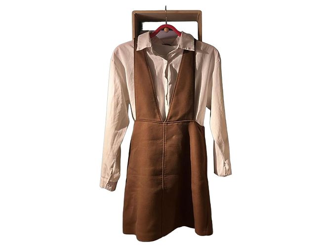 Vestido salopette Maje marrón de algodón Castaño Blanco