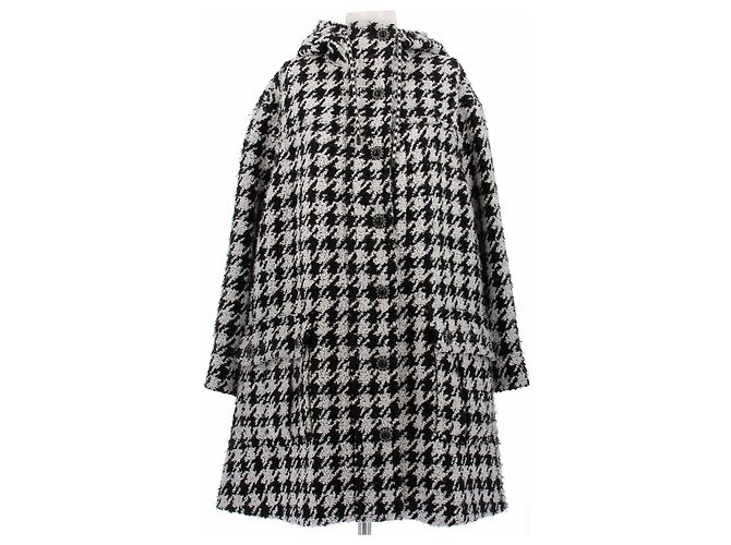 Chanel Houndstooth Wool Coat Black