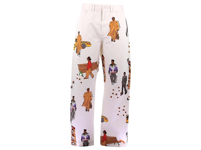 Louis Vuitton Pantalón de mezclilla con estampados AW19 Virgil Abloh Blanco