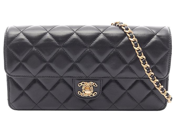 Chanel Schwarz CC Lammleder Steppung Ost-West Einzelklappe