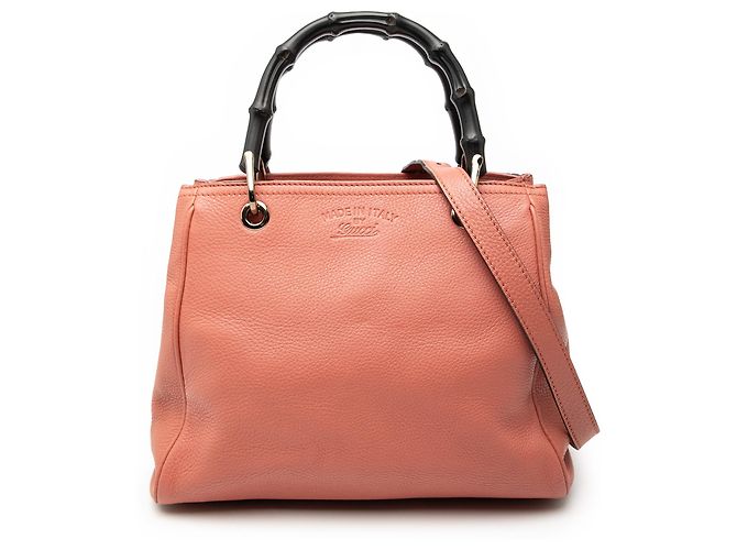 Bamboo Bolsa shopper pequena de couro rosa Gucci com bambu