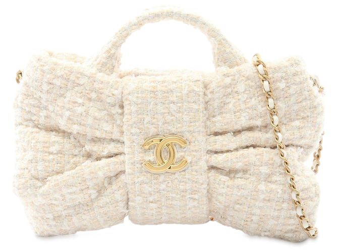 Chanel Weiß Mini CC Tweed Bogen Handtasche Roh