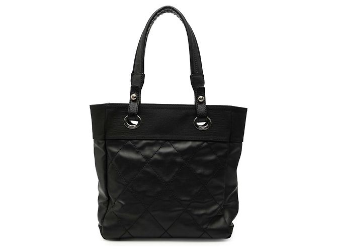 Bolsa tote Chanel preta em lona acolchoada pequena Paris Biarritz Preto